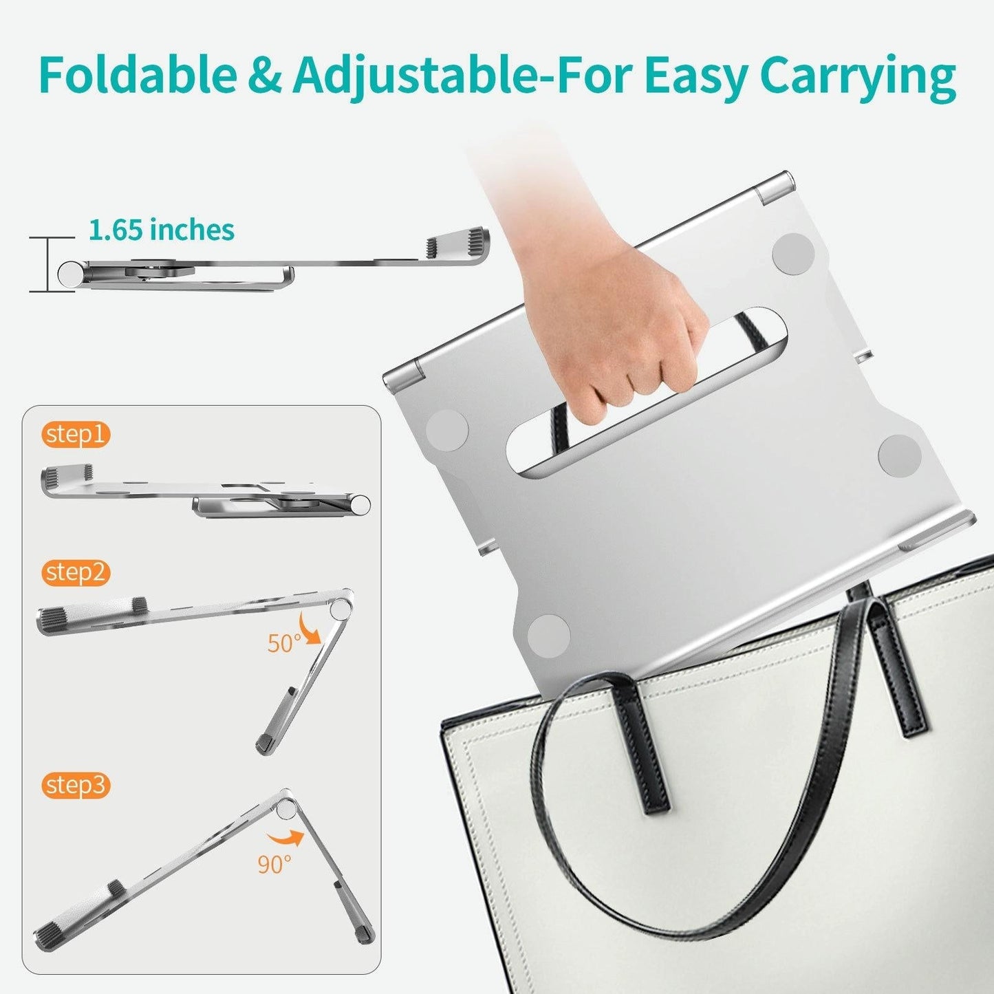 NNEIDS Foldable Laptop Stand - Aluminum Alloy Silver