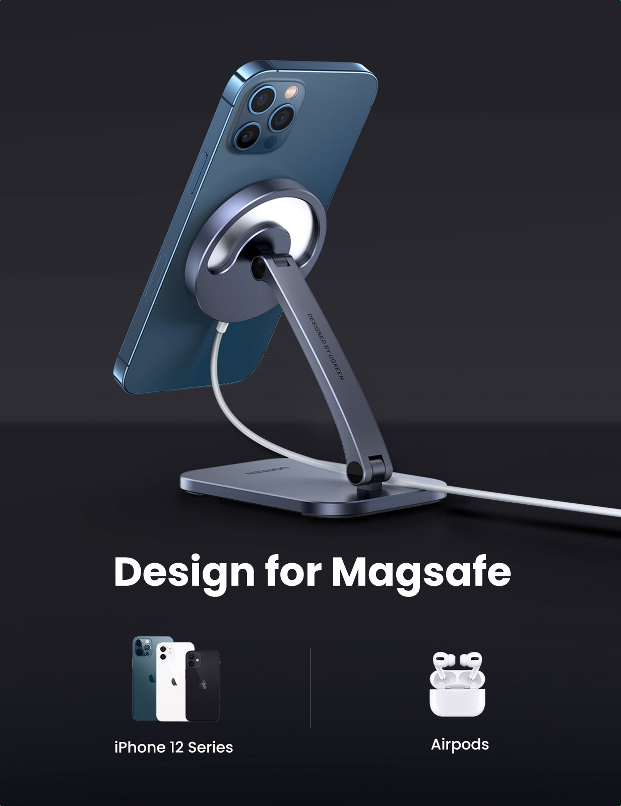 NNEDSZ 40290 Desk Adjustable and Foldable Aluminum Magsafe Charging Stand